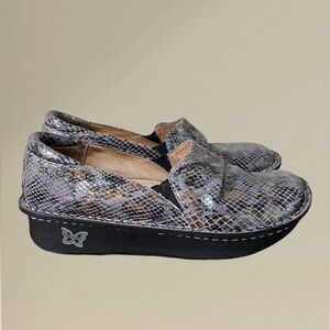 Alegria Leather Faux Snakeskin Clogs Womens Size 37 (7-7.5)